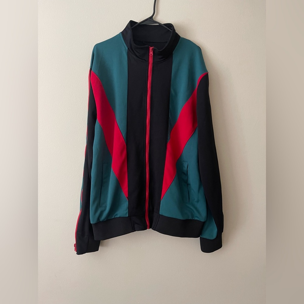 Colorblock Track Jacket with Red and Teal Accents
